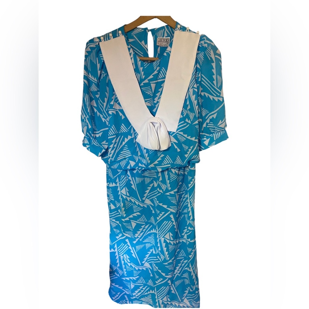 Vintage j.b. Too blue white ladies tea length day dress 8